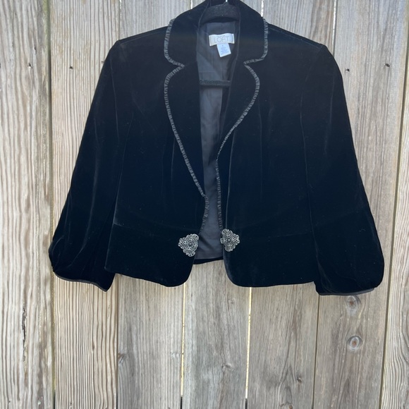 ANN TAYLOR LOFT Black Velvet Blazer Jacket with Silk Trim Women’s 8 - Picture 2 of 12